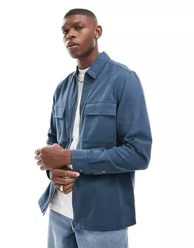 Синяя рубашка с молнией спереди ASOS DESIGN