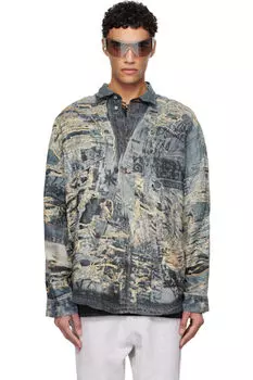 Синяя рубашка с принтом на пуговицах Acne Studios