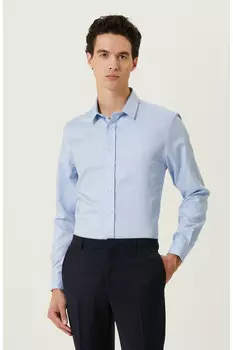 Синяя рубашка с узором «елочка» без железа Network, синий