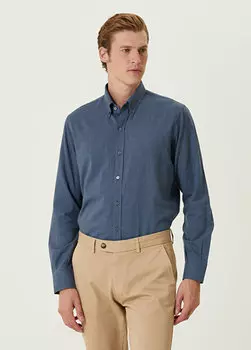 Синяя рубашка с воротником на пуговицах comfort fit Beymen