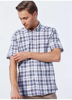 Синяя рубашка с воротником на пуговицах - Темно-синяя мужская рубашка Beymen Business Priv