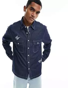 Синяя рубашка с вышивкой ASOS