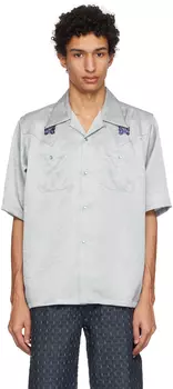 Синяя рубашка с вышивкой NEEDLES