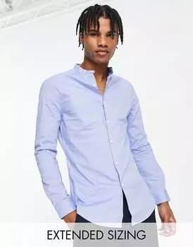 Синяя рубашка скинни с воротником-стойкой ASOS DESIGN