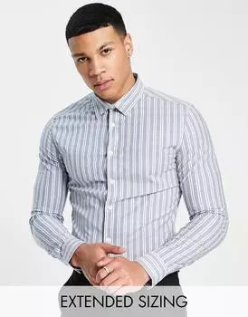 Синяя рубашка скинни в нестандартную полоску ASOS DESIGN