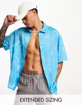 Синяя рубашка свободного кроя с абстрактным принтом ASOS