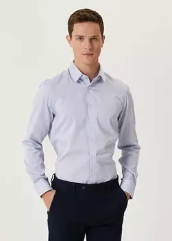 Синяя рубашка узкого кроя с негладким покрытием добби Beymen