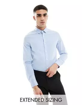 Синяя рубашка узкого кроя в мелкую клетку ASOS