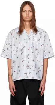 Синяя рубашка в полоску с цветочным принтом Marni