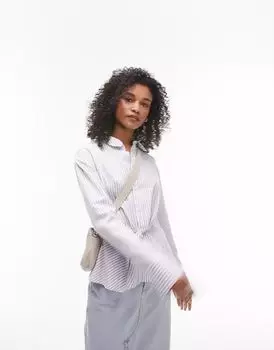 Синяя рубашка в полоску Topshop с закрученной деталью по бокам