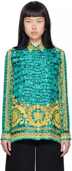 Синяя рубашка в стиле бароккодила Versace