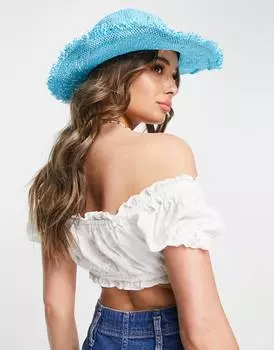 Синяя соломенная ковбойская шляпа с регулятором размера ASOS DESIGN