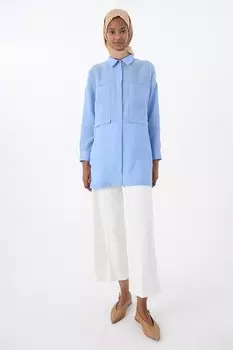 Синяя совмещенная рубашка-туника удобного кроя ALL DAY