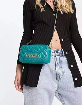 Синяя стеганая сумка через плечо с двойной молнией Love Moschino