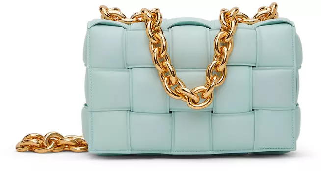 Синяя стеганая сумка-кассета с цепочкой Bottega Veneta