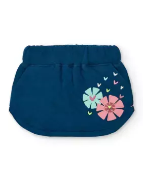 Синяя стеганая юбка для девочки с цветочными деталями Tuc tuc