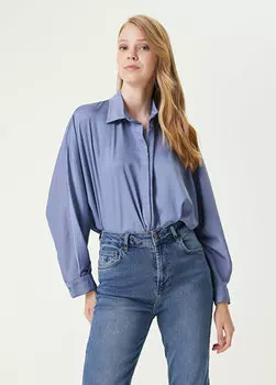 Синяя струящаяся саржевая рубашка с рукавами «летучая мышь» Beymen