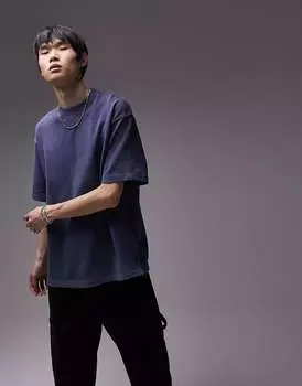 Синяя толстовка оверсайз с короткими рукавами Topman