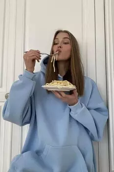 Синяя толстовка оверсайз с шалью и капюшоном MG1566 MADMEXT