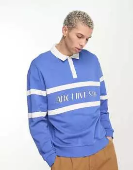 Синяя толстовка-поло оверсайз с текстовым принтом ASOS DESIGN