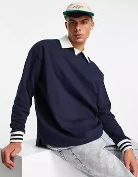 Синяя толстовка поло оверсайз в винтажном стиле с окантовкой ASOS DESIGN