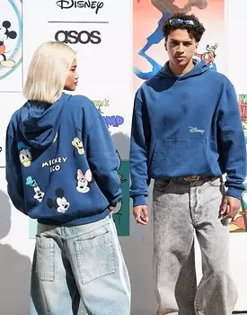 Синяя толстовка унисекс в стиле унисекс с принтом «Микки Маус и друзья» ASOS DESIGN Disney