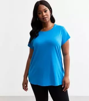 Синяя трикотажная футболка с круглым вырезом Curves New Look, ярко-синий