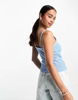 Синяя трикотажная майка смешанного кроя с запахом ASOS DESIGN
