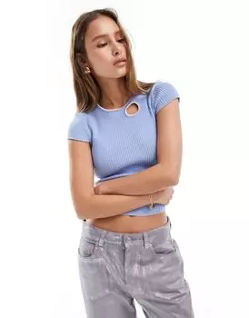 Синяя трикотажная мини-футболка со складками ASOS DESIGN с контрастной окантовкой