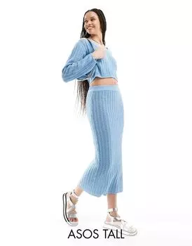 Синяя трикотажная юбка миди открытой вязки ASOS DESIGN Tall - часть комплекта