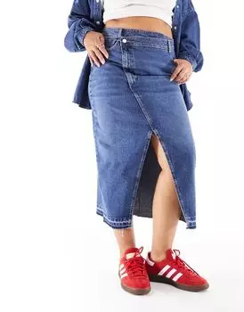 Синяя юбка макси River Island с блестками на талии