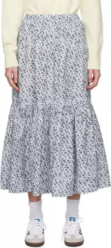 Синяя юбка-макси с оборками GANNI