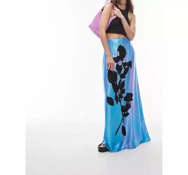 Синяя юбка макси с теневым принтом Topshop Placement