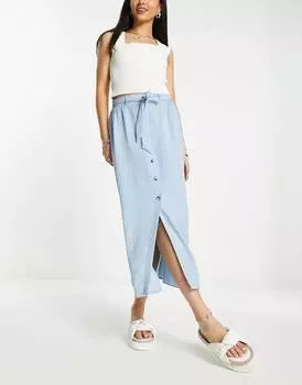 Синяя юбка миди на пуговицах с поясом на талии ASOS DESIGN