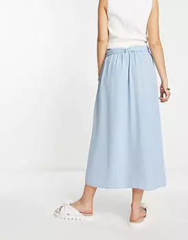 Синяя юбка миди на пуговицах с завязкой на талии ASOS DESIGN
