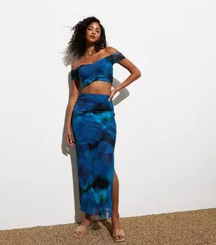 Синяя юбка-миди с цветочным принтом New Look, синий