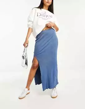 Синяя юбка миди с разрезом по краю салата Pull&Bear