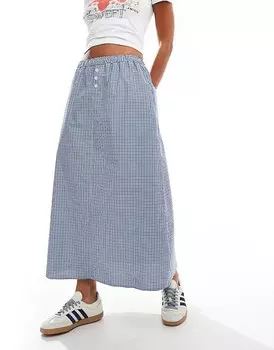Синяя юбка миди в клетку с боксерами ASOS DESIGN