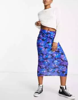 Синяя юбка мидиакси с завышенной талией Pull&Bear