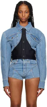 Синяя укороченная джинсовая куртка Mugler
