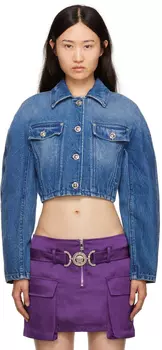 Синяя укороченная джинсовая куртка среднего размера Versace