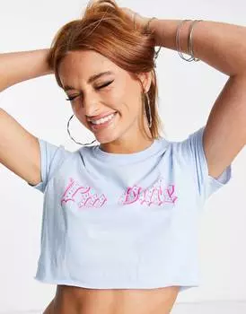 Синяя укороченная футболка I'm Cute в стиле Reclaimed Vintage