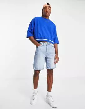 Синяя укороченная футболка оверсайз с тесьмой ASOS DESIGN