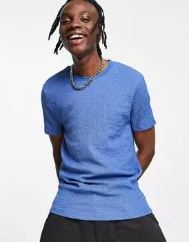 Синяя укороченная футболка скинни с мятой текстурой ASOS DESIGN