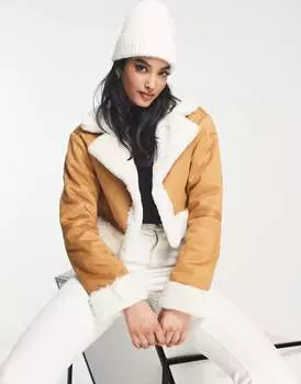 Синяя укороченная куртка из искусственной овчины River Island