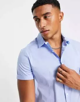 Синяя узкая эластичная рубашка ASOS