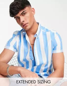 Синяя узкая оксфордская рубашка в полоску стрейч ASOS DESIGN