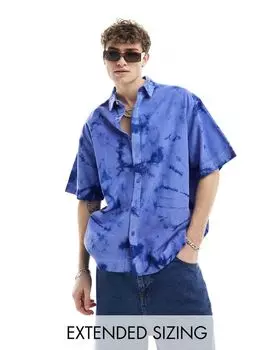 Синяя вельветовая рубашка оверсайз с короткими рукавами ASOS DESIGN
