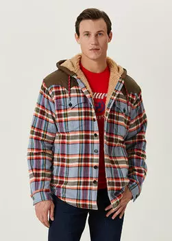 Синяя верхняя рубашка с капюшоном и деталями из овчины Dsquared2
