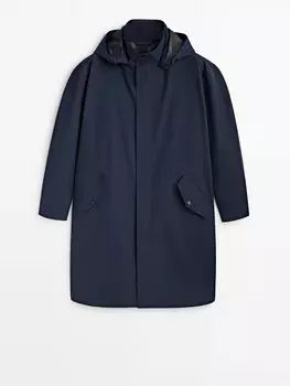 Синяя водонепроницаемая куртка Massimo Dutti, синий